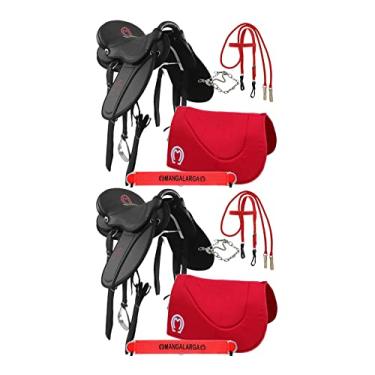 Imagem de Combo 2 Selas Eco Mangalarga Soft Preta Kit Completo Vermelho