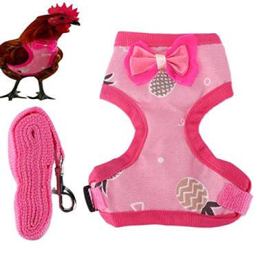 Imagem de GLOGLOW Corda de tração de galinha para animais de estimação, arnês de frango ajustável com elástico respirável para animais de estimação, para treinamento de galinha, pato, galinha, trilha, corda de tração