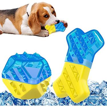 Imagem de Brinquedos de mastigação refrescante para cães mordedores, brinquedos de dentição para animais de estimação, brinquedos de mastigar no gelo para cães de verão, brinquedos aquáticos para cães pequenos e médios (2 peças)
