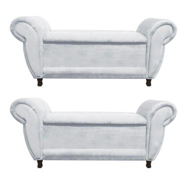 Imagem de Kit 02 Recamier Com Baú Itália Namoradeira Calçadeira Suede Cinza