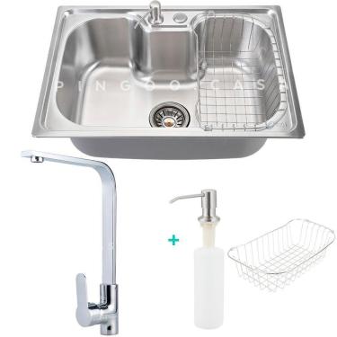 Imagem de Cuba Para Cozinha Gourmet Pia Inox Com Acessórios Carajás E Torneira Misturador Monocomando Tapajós Pingoo.casa