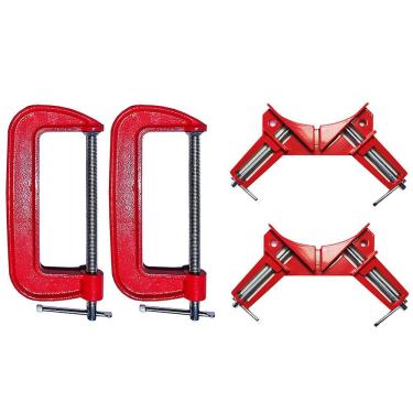 Imagem de Kit 2 Grampos Sargento Tipo C 4`` + 2 Sargento Angular 90º