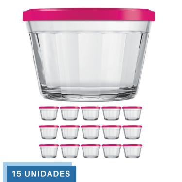 Imagem de 15 Tigela Vidro Americano Tampa Plastica Sortida 600ml Nadir