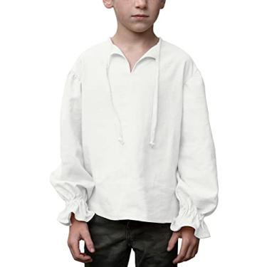 Imagem de Bbalizko Camisa infantil de fantasia de pirata medieval medieval com babados, manga comprida, Halloween, jacobita escocesa, Branco, 10-12 Years