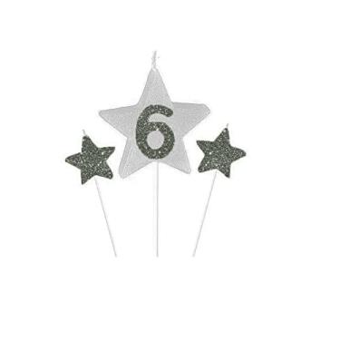 Imagem de Vela de Aniversário New Star Prata - Número 6
