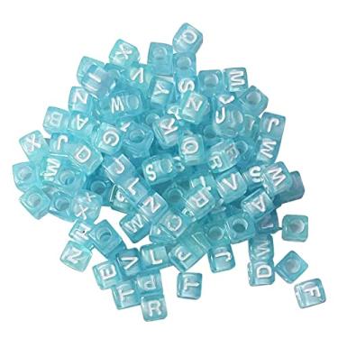 Imagem de Miçanga Letra Quadrada Dado Azul Bebe Letras Brancas 6mm 50gr Aprox.300 Entremeio Para Montar Colar Pulseiras Infantil