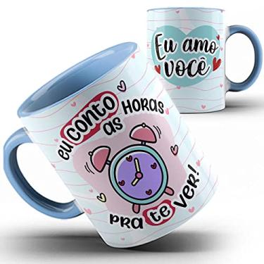 Imagem de Caneca azul conto horas pra te ver te amo