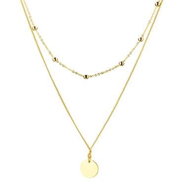 Imagem de YUHUAWF Colar de prata esterlina 925 colar de corrente com pingente redondo feminino colar de corrente dupla moda simples joias de luxo ajustável para mulheres