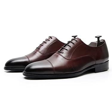 Imagem de Sapatos sociais masculinos de couro Oxford sapatos formais para homens moderno bico redondo casual formal de couro mocassins sapatos para festa de casamento trabalho