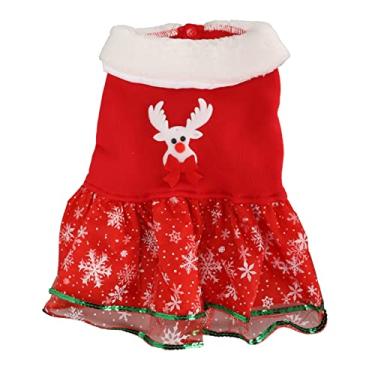 Imagem de Vestido de cachorro de natal, saia de cachorro fofa fantasia de natal para animais de estimação tema de férias roupas para cães com decoração de alce e fantasia de filhote de menina de lantejoulas para meninas de cães pequenos, vestido de inverno, vestido de festa de Natal (XG)