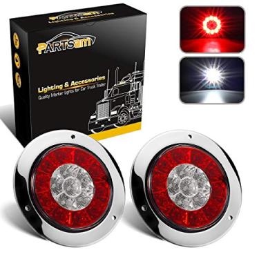 Imagem de Partsam 2 peças 4 polegadas Redondo LED Trailer Luzes traseiras Brancas Vermelhas Flange Mount 16 LED DC 12 V Selado À Prova D’Água Freio Cauda Corrida Reverse Lâmpadas de reserva para RV Caminhões de reboque