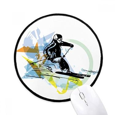 Imagem de DIYthinker Tapete de mouse esportivo inverno atletas freestyle esqui aquarela desktop escritório tapete redondo para computador