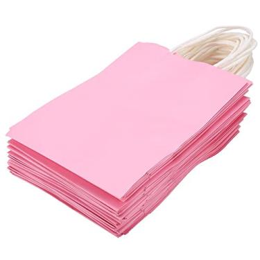 Imagem de Sacos de papel com alças de 25 peças Sacos de compras kraft pequenos para aniversários casamento artesanato sacolas de presente para boutiques lojas de varejo de pequenas empresas(Pink)