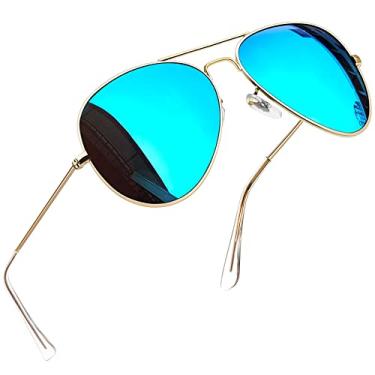 Imagem de Óculos de Sol Masculino e Feminino Polarizado Joopin Clássico Oval Estilo Militar Óculos de sol de Metal Armação para homens e mulheres UV400 Proteção (Azul Espelhado, Grande, 62)