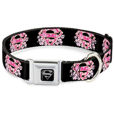 Imagem de Buckle-Down Coleira para cães fivela de cinto de segurança, design de hibisco, preto, rosa, multicolorido, 2,5 cm de largura – serve para pescoço de 23 a 38 cm – Pequeno (DC-WSG008-S)