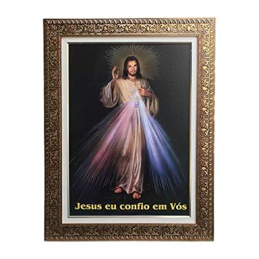 Imagem de QUADRO JESUS MISERICORDIOSO RESINADO DE SALA GRANDE LUXO 50 X 70 CM