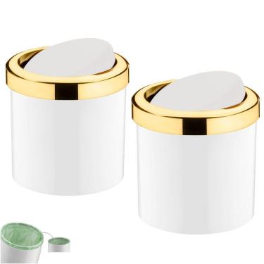 Imagem de Kit 2 Lixeira 5 Litros Tampa Basculante Cesto De Lixo Dourado  Para Cozinha Banheiro Escritório - Future