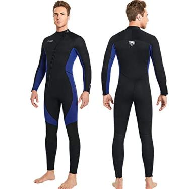 Imagem de Roupas molhadas para mulheres homens 3 mm neoprene traje de mergulho de corpo inteiro para roupas de mergulho de água fria, mangas compridas zíper frontal maiô térmico de uma peça para surfe, snorkeling caiaque natação canoagem, homens, azul