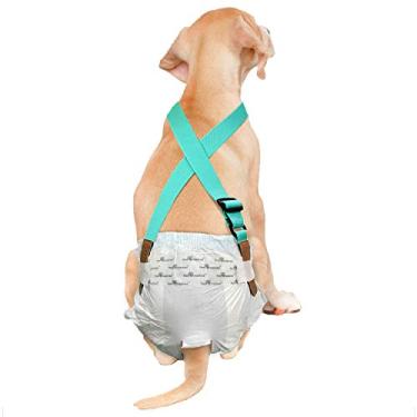 Imagem de Paw Inspired Suspensórios de fraldas para cães originais | Arnês canino com faixas de barriga | Vestido durável e protetor de fraldas | Mantenha a fralda no seu cão, para cães pequenos, médios e grandes (P/M, Aqua)