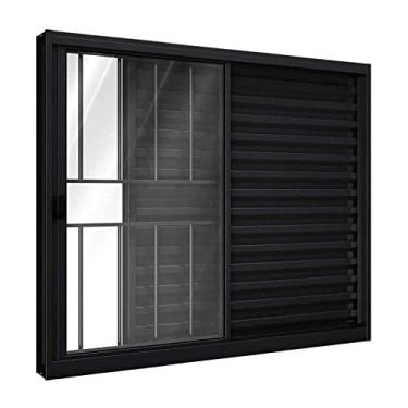 Imagem de Janela de Alumínio Veneziana 100 x 120 x 10 cm Preto 3 Folhas Esquerda com Grade Riobras