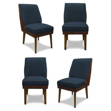 Imagem de Kit 4 Cadeiras De Jantar Virgínia Composê Linho Azul Jeans E Material