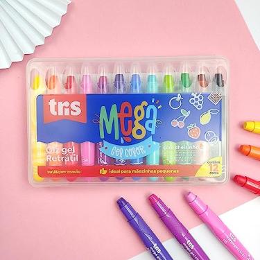 Imagem de Giz de Cera em Gel Retrátil Tris Perfumado com Cheiro de Frutas Mega Gel Color Estojo de 12 Cores