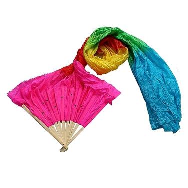Imagem de EEASSA Ventilador dobrável 1,5 m/1,8 m multicolorido feito à mão dança do ventre dança de seda bambu leques longos véus acessórios decorativos feitos à mão (cor: 1,8 m)