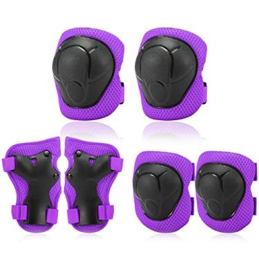 Imagem de CIADAZ Conjunto de joelheiras infantis 6 em 1 kit de proteção para cotovelo joelheiras com protetores de pulso Almofadas de proteção de segurança infantil para patins de patins