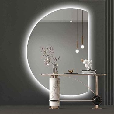 Imagem de Espelho LED Meia Lua Regulável Espelho Inteligente Banheiro Espelho Decorativo Com Luzes Vidro Temperado Moderno Para Penteadeira De Quarto,Corte Direito,90cm,Pleasant63