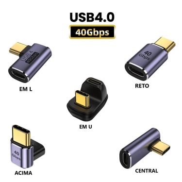 Imagem de Adaptador USB-C 4.0 90° 40gbps Macho para Fêmea Áudio Vídeo