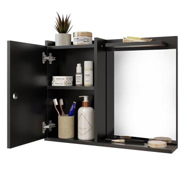 Imagem de Espelheira Suspensa Madri Armário Parede Armarinho Banheiro Prateleira Organizadora - Preto - RPM Móveis