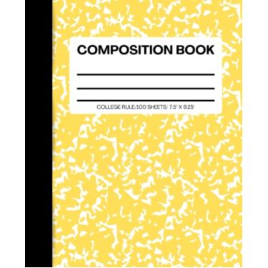 Imagem de Livro de composição: para escrever notas, ideias, listas de tarefas e diários pessoais, 19 x 23,5 cm, brochura, papel pautado universitário, 100 folhas, capa de mármore amarelo, acabamento fosco