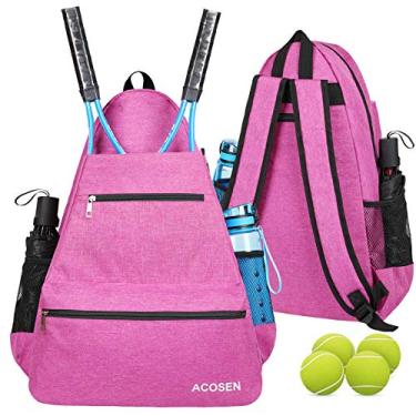 Imagem de Mochila de tênis ACOSEN – Bolsas de tênis grandes para mulheres e homens para segurar raquete de tênis, raquete de pickleball, raquete de badminton, raquete de squash, bolas e outros acessórios (rosa