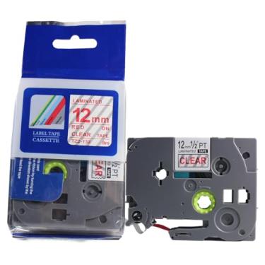 Imagem de Fita Refil Compatível TZ-132 TZe-132 Transparente Incolor com letras vermelhas 12mm para Rotulador Brother PT-H105 PT-H110 PT-D200 PT-D210 PT-D400 PT-D410 PT-D600 PT-D610BT PT-P300BT P-Touch Cube