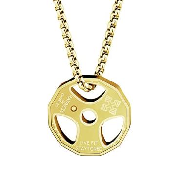 Imagem de BaBakiak Colar com halteres para academia, placa de peso, pingente de barra de aço inoxidável, Aço inoxidável, Sem Pedra Preciosa