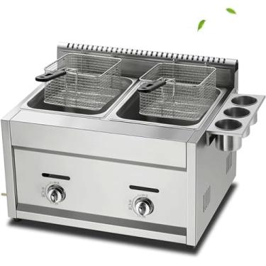 Imagem de Fritadeira multifuncional a gás, 22L, fritadeira comercial profissional a GLP, controle de temperatura independente, poder de fogo ajustável, com cestos e tampa. small gift