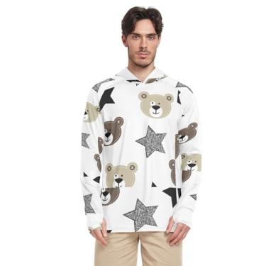 Imagem de Star Bear Gray Moletom masculino com capuz de manga comprida FPS 50 + camiseta masculina leve UV Rash Guard com capuz, Urso estrelado cinza, GG
