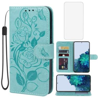 Imagem de Vavies Capa para Galaxy S22, capa carteira para Samsung S22 5G SM-S901U com protetor de tela de vidro temperado, capa flip de couro floral com suporte para cartão de crédito para Samsung Galaxy S22 5G