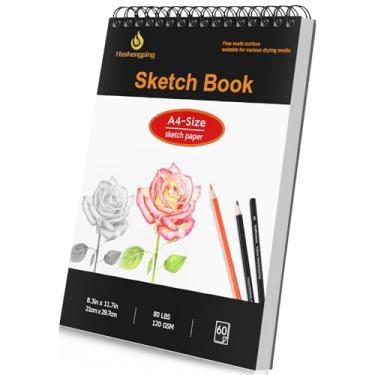 Imagem de Caderno de esboço de 21 x 29,7 cm, 1 pacote com 60 folhas, caderno de arte encadernado em espiral, bloco de esboço (36 kg / 120 g/m2), bloco de desenho de artista, papel de pintura, bloco de esboço