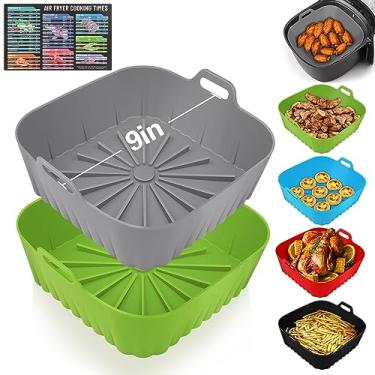 Imagem de 2 peças de forros de silicone para fritadeira a ar condicionado quadrada de 22 cm de fácil limpeza, para cesta de fritura de 6 a 9 QT, acessórios de fritadeira Ninja Air Fryer reutilizáveis