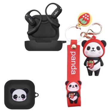 Imagem de SKPY Capa fofa de panda compatível com SHOKZ OpenFit, pingente de desenho animado legal de silicone macio com capa de chaveiro para meninos, meninas, mulheres, homens e adolescentes