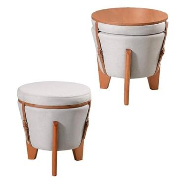 Imagem de Pufe baú mesinha Rústico Resistente 3 Pés Redondo Cinza claro