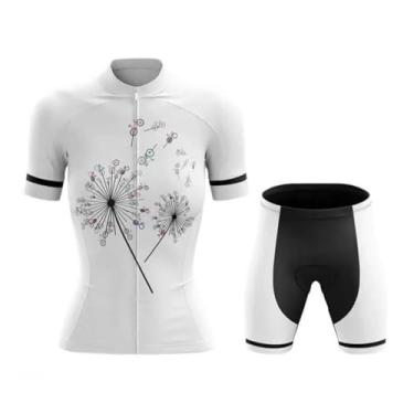 Imagem de DBHDG Conjunto feminino de jérsei de ciclismo para mountain bike, camisa feminina de manga curta e babador curto com enchimento 9D, Tipo 7, M
