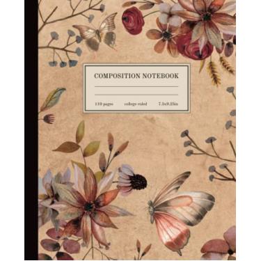 Imagem de Caderno de composição pautado na faculdade: lindas flores vintage ilustração botânica, caderno forrado perfeito para meninas adolescentes, mulheres