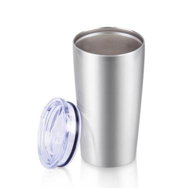 Imagem de eing Copo skinny de aço inoxidável, copo de 350 ml, parede dupla, isolada a vácuo, caneca de café de aço inoxidável com tampa, caneca de viagem funciona muito bem para bebidas geladas, bebidas