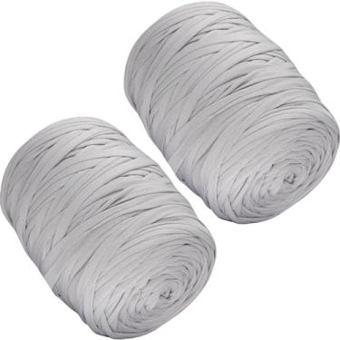 Imagem de 2 peças 800 g fio de camiseta tecido elástico fio de pano de crochê para tricô DIY, 260 jardas fio de espaguete fio de tricô grosso para mão faça você mesmo saco cesta almofada projetos de crochê, decoração de casa (cinza)