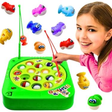 Imagem de Brinquedo Pega Peixe retro classico o mar tá pra peixes educativo Jogos de Tabuleiro infantil para familia presente criança 3 anos menino menina com varinha de pescar anzol brinquedos com selo inmetro