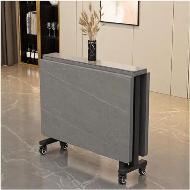 Imagem de Mesa de jantar dobrável de ardósia Jantar versátil com 6 rodas Mesa de folhas suspensas Mesa de cozinha extensível para economia, adequada para quartos de cozinha de restaurante de espaço pe
