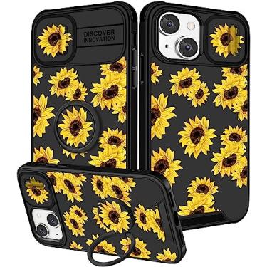Imagem de Funermei (Capa 2 em 1 para iPhone 13/para iPhone 14 Capa para mulheres girassol, linda capa de telefone para meninas, flores florais femininas bonitas design de flores de sol com capa de câmera + suporte de anel Funda para Apple 13/14 capa