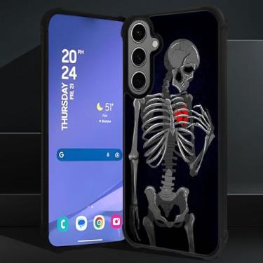 Imagem de ZHEGAILIAN Capa compatível com Samsung Galaxy S24/25, design gráfico esqueleto coração de freio acrílico à prova de choque anti-arranhões capa rígida para Samsung Galaxy S24/25